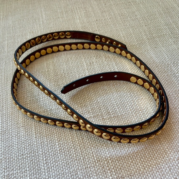 Burberry Brown Leather Gold Studs Riveted Double Wrap Belt main image 5